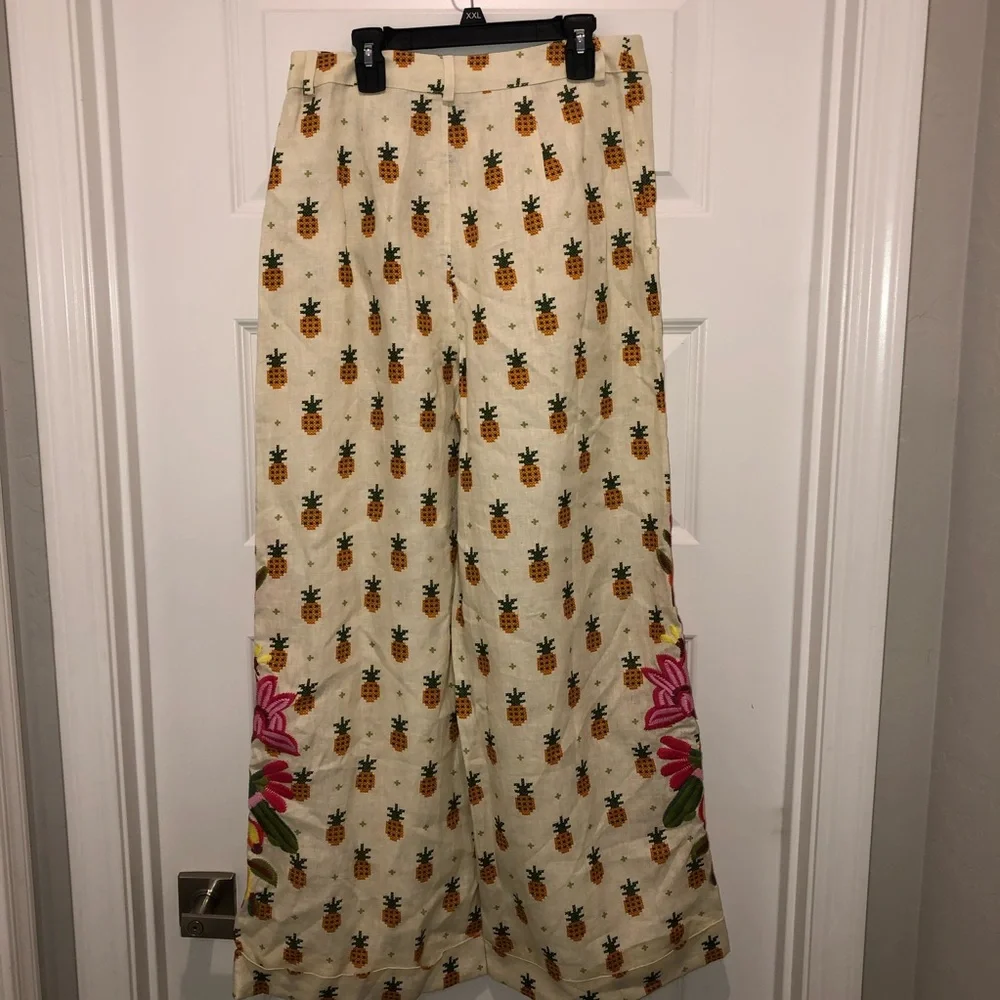 New Farm Rio x Anthropologie Linen Pineapple Resort Pants Trousers sz S - Picture 8 of 8